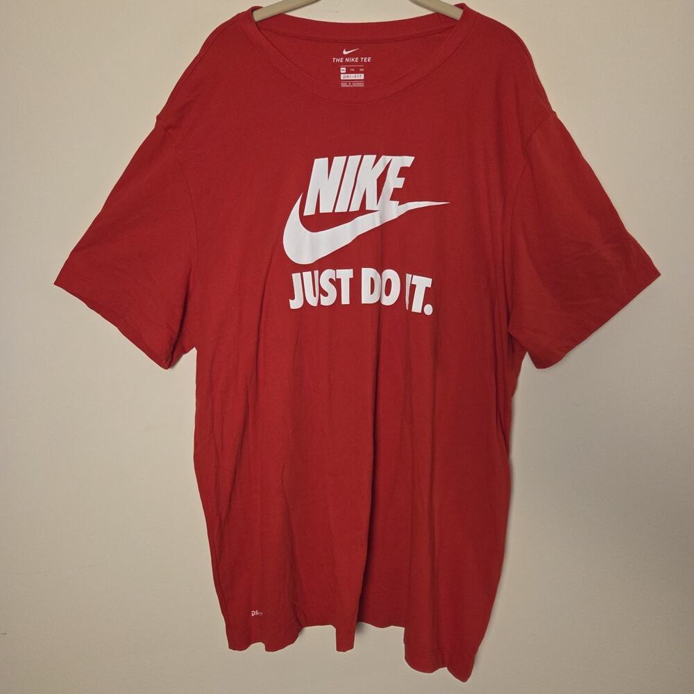 Nike Mens Just Do It T Shirt XXL Red Dri Fit Graphic Swoosh Short Sleeve Tee